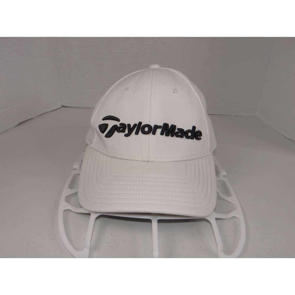 TaylorMade A-Flex Golf Hat White Black Embroidered Stretch Fit Cap S/M 3548